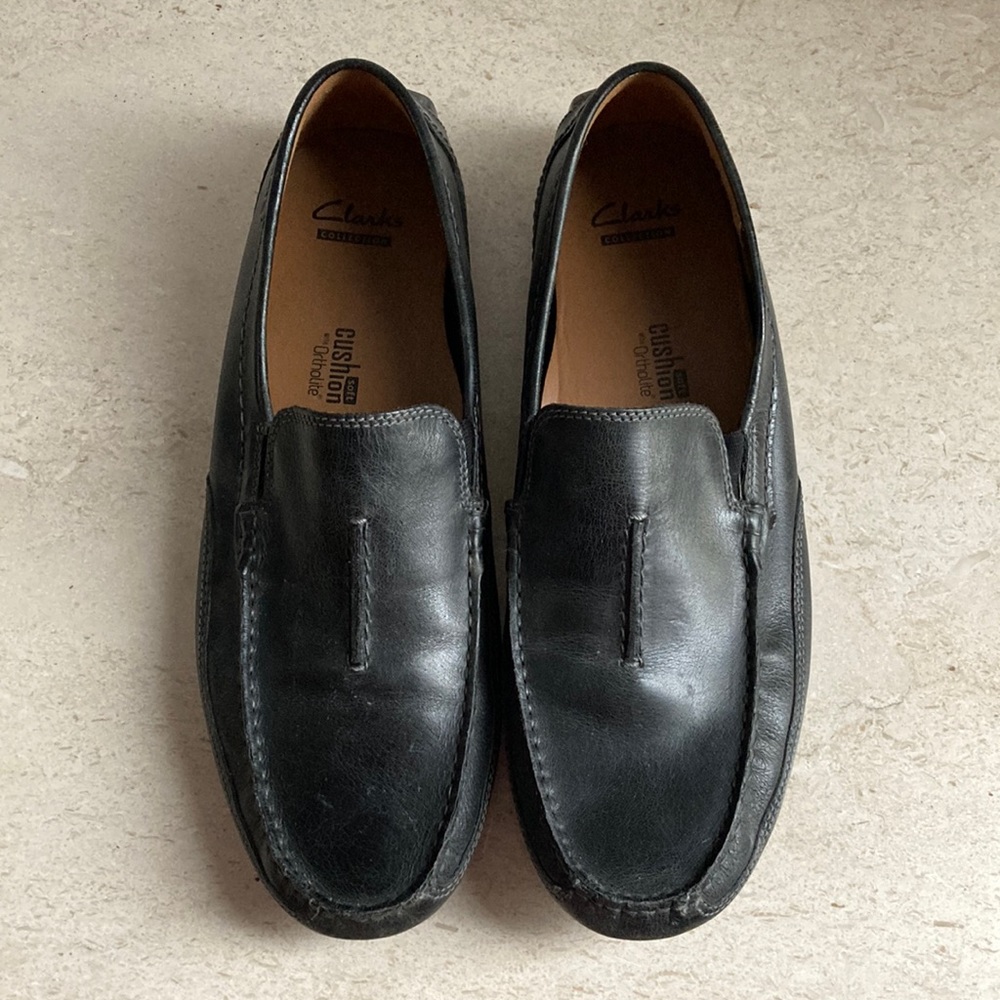 Clarks Black Leather Slip-On Loafers